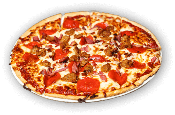 Meat lovers homemade sausage pepperoni pizza served at Maloney's bar and grill in Kaukauna, WI